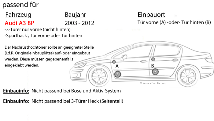 JBL Lautsprecher für Audi A3 8P Einbauset Tür vorne hinten System Boxen Paar