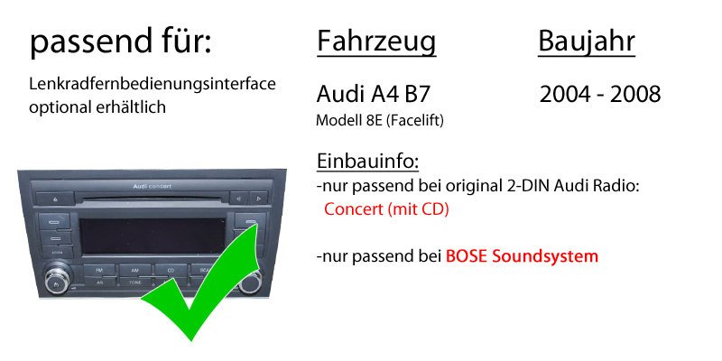Audi A4 B7 BOSE Concert - Autoradio Radio mit XAV-AX1005DB - 2DIN Blu,  374,90 €