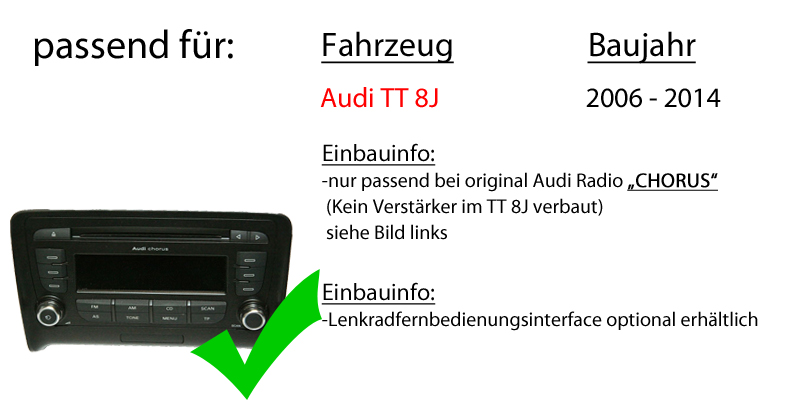 Audi TT 8J Chorus - Autoradio Radio mit XAV-AX1005DB - 2DIN