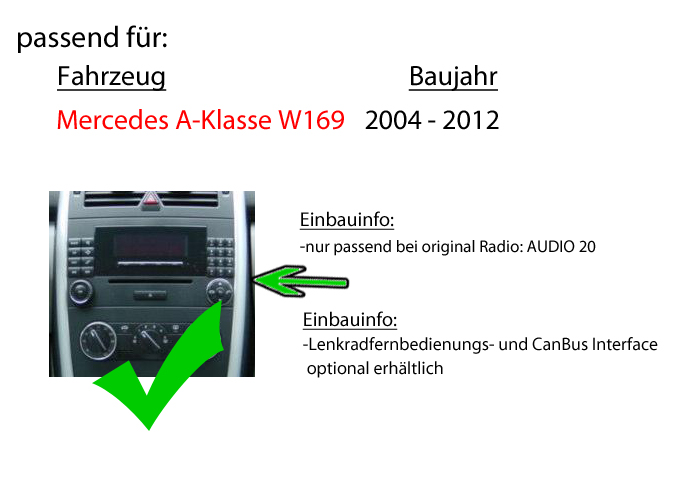 Pioneer CD MP3 AUX DAB USB Autoradio für Mercedes A-Klasse W169 B-Klasse W245 