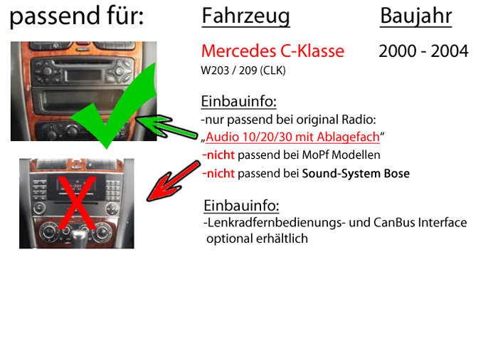 Spotify Bluetooth Mercedes CLK W208 Einbauset Autoradio Radio Kenwood KDC-BT530U Einbauzubeh/ör Android iPhone CD//MP3//USB